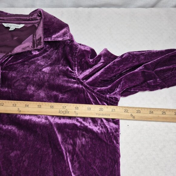 John Mark Women's Shirt Size PM Velvet Long Sleeve Button Tunic Eggplant (27) - Picture 12 of 14